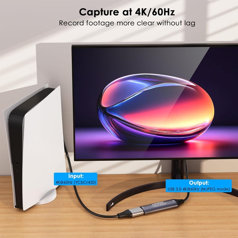 BIFALE Full 4K 60Hz Output HDMI Video Capture Card, USB 3.0 Capture Device, HDMI to USB A/USB C for Live Streaming, Recording, OBS, Gaming, PC/Mac/Android - Image 5